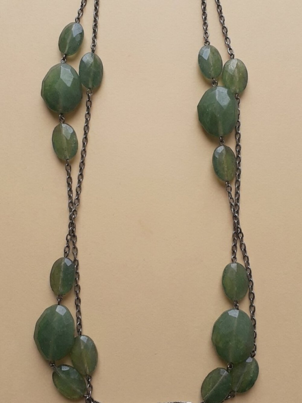 Green Faceted Stone Double Layer Station Chain Necklace